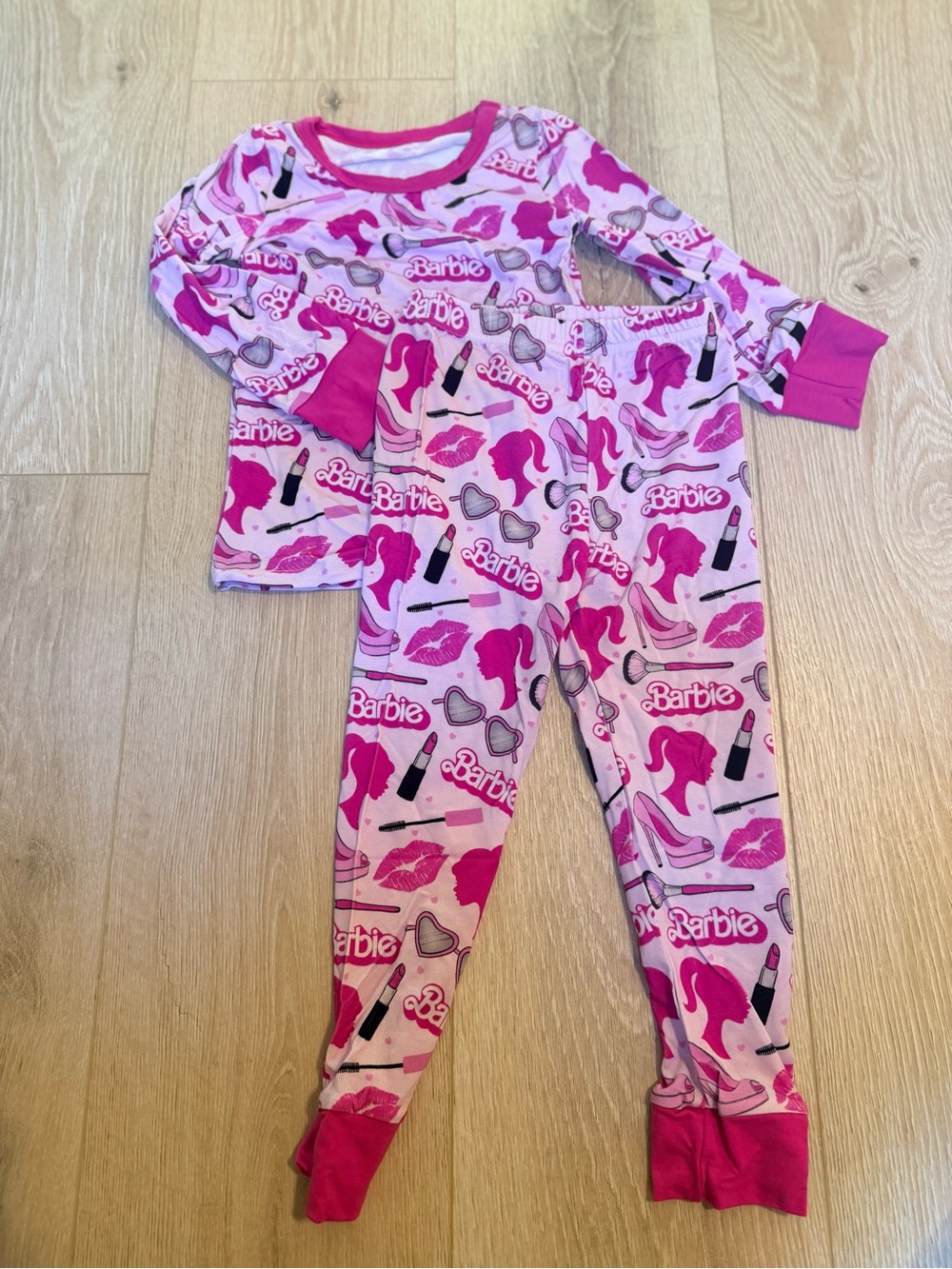 Barbie Pink and Hot Pink All-Over Graphic Pajama Set